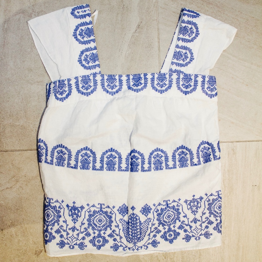 COPY - MILLY  Blue Mykonos Embroidered Cropped Top